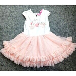 Isaac Mizrahi Dress Girls Tutu6-9 Months Tulle Ruffle Bunny Applique Peach White
